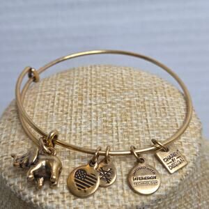 Alex & Ani 2016 Expandable Gold-Tone Elephant Charm Bangle Bracelet Jewelry